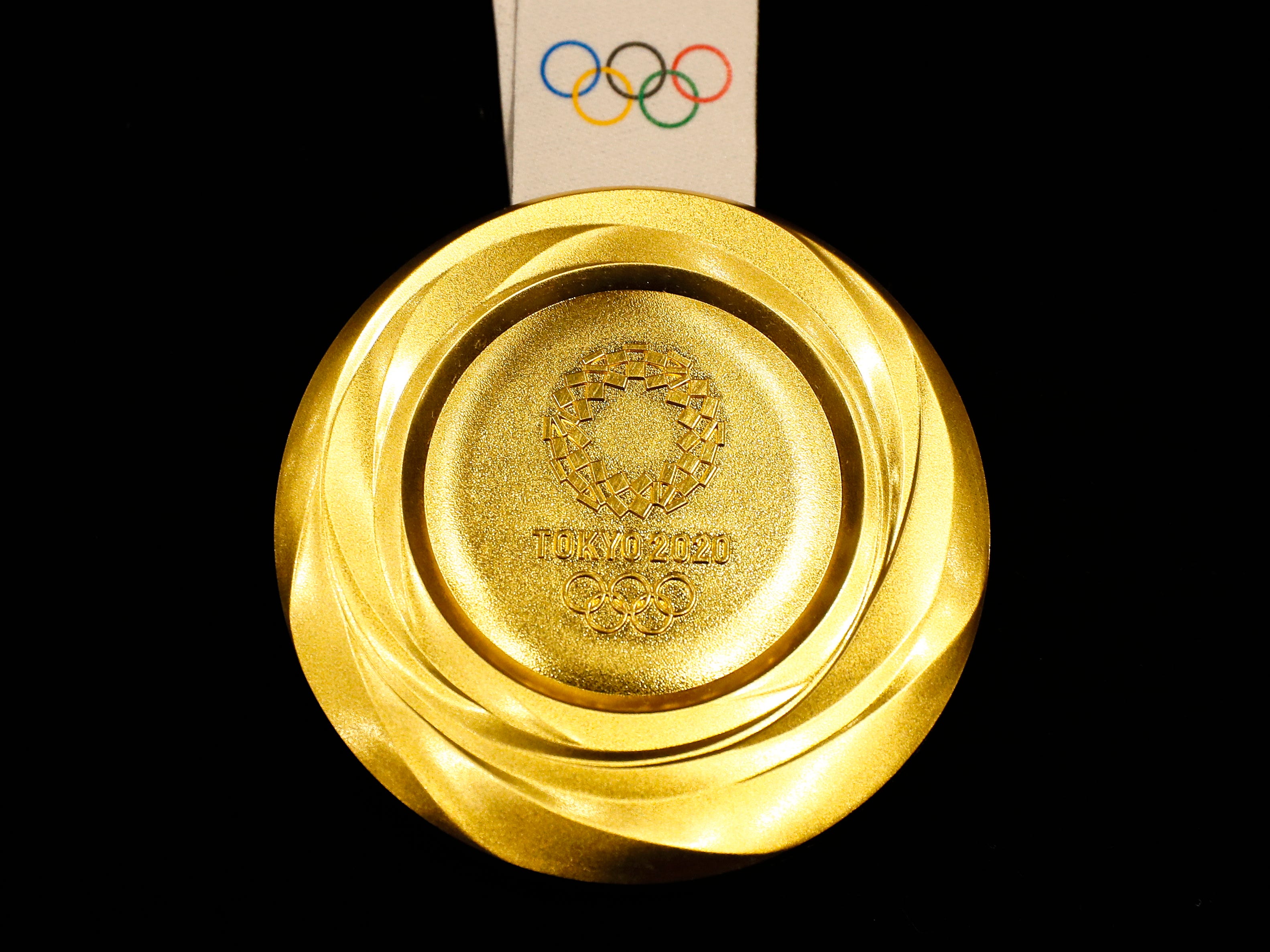 Up-close look at the gold medal for the 2020 Summer Olympics.