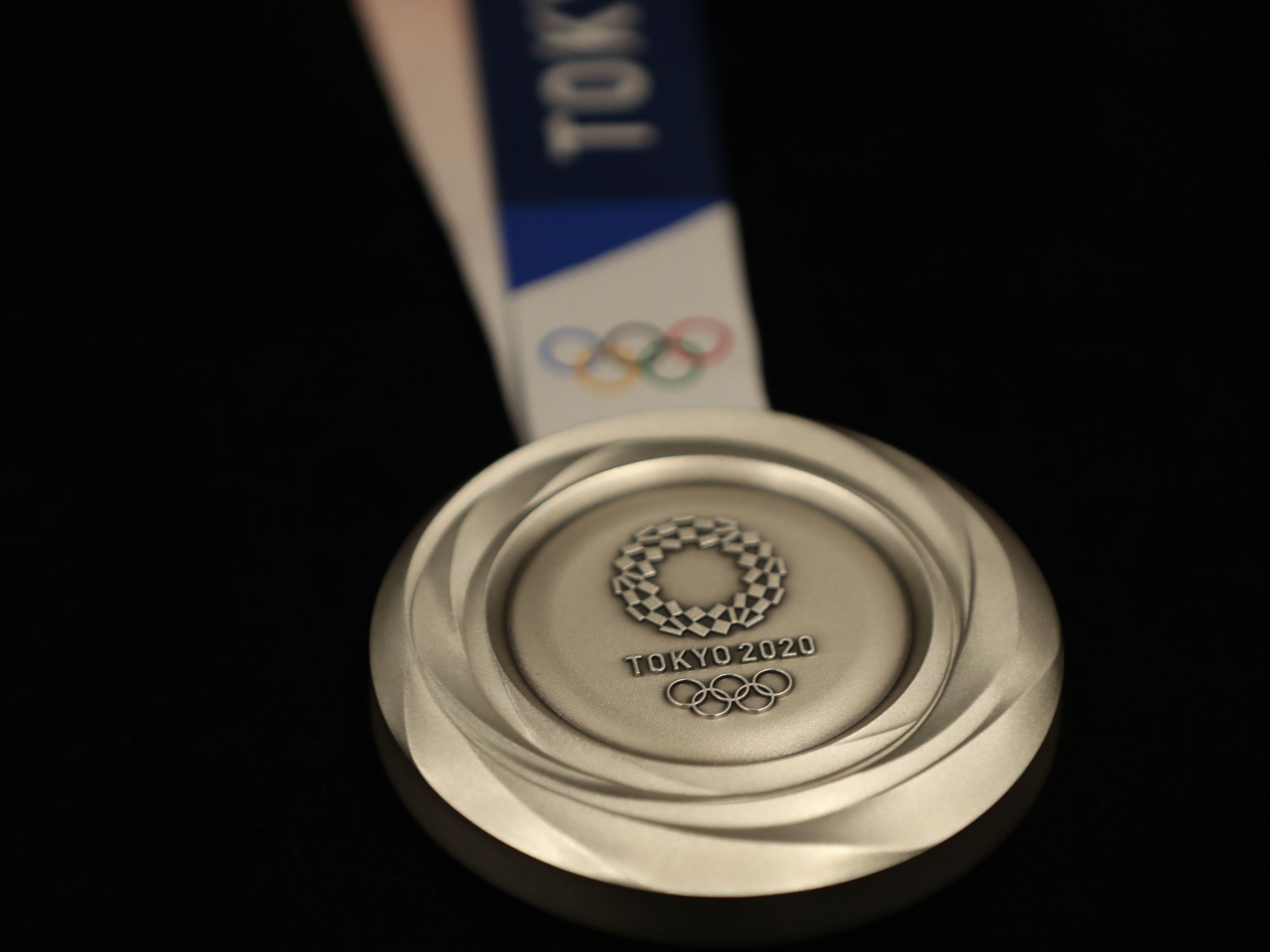 A closer view of the silver medal for the Tokyo 2020 Summer Olympic Games.