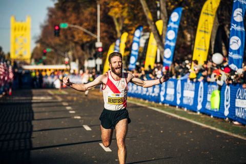 Christopher Bendtsen approaches the finish line at the CA International Marathon.