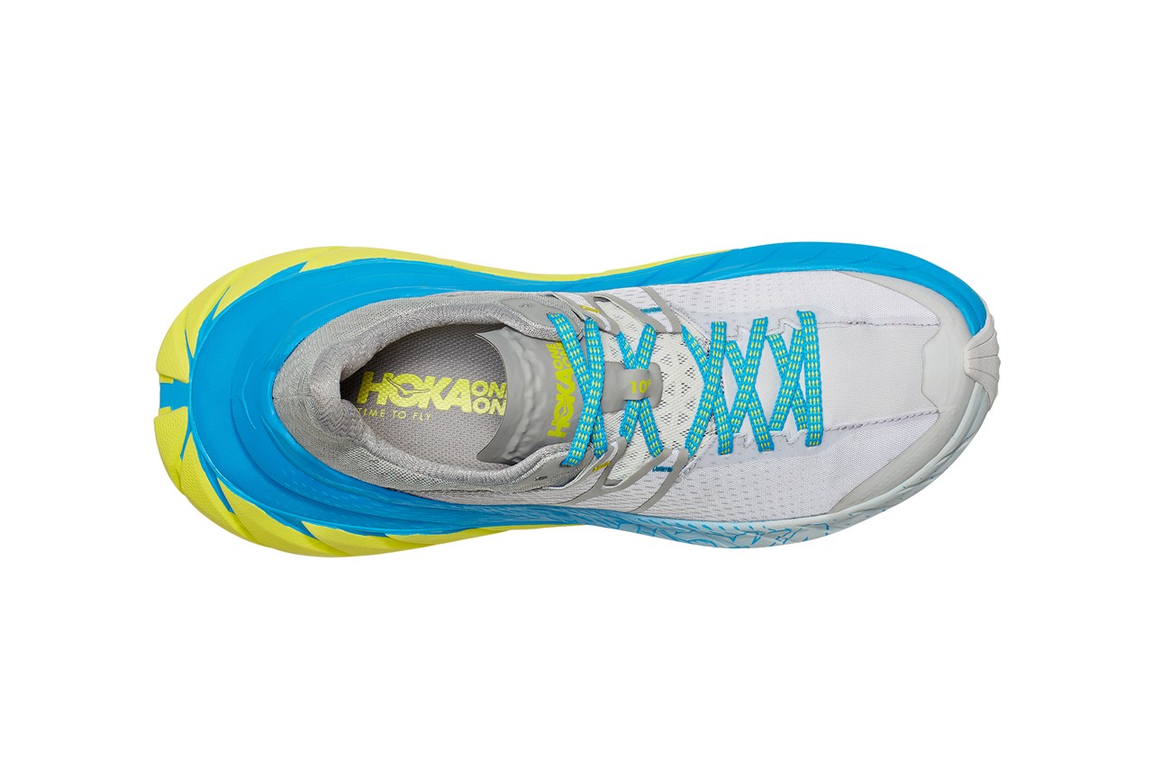 hoka one one tennine trail running shoe downhill grey blue yellow release date info photos price drizzle lunar rock