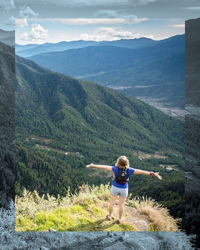 A runner takes a moment to take in the scenery at Tour de Trails' Bhutan Snowman run.