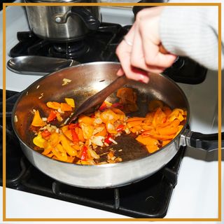 cooking veggies for burrito bowl