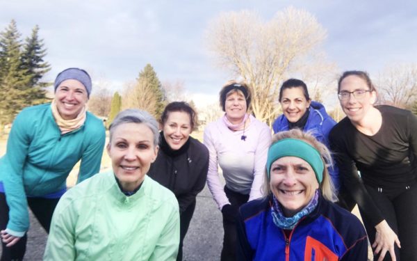 Alexandria’s Jeanne Barlage (front, left) is scheduled to run her third Boston Marathon this September 14 after the race was postponed from April 20 due to the COVID-19 pandemic. Pictured with Barlage before a local run are (front) Sara Knath, (back, left to right) Michelle Russell, Becky Walsh, Linda Hager, Kathy Ballou and Julie Burmeister. (Contributed photo)