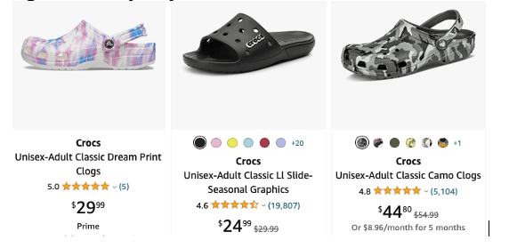 Crocs pricing
