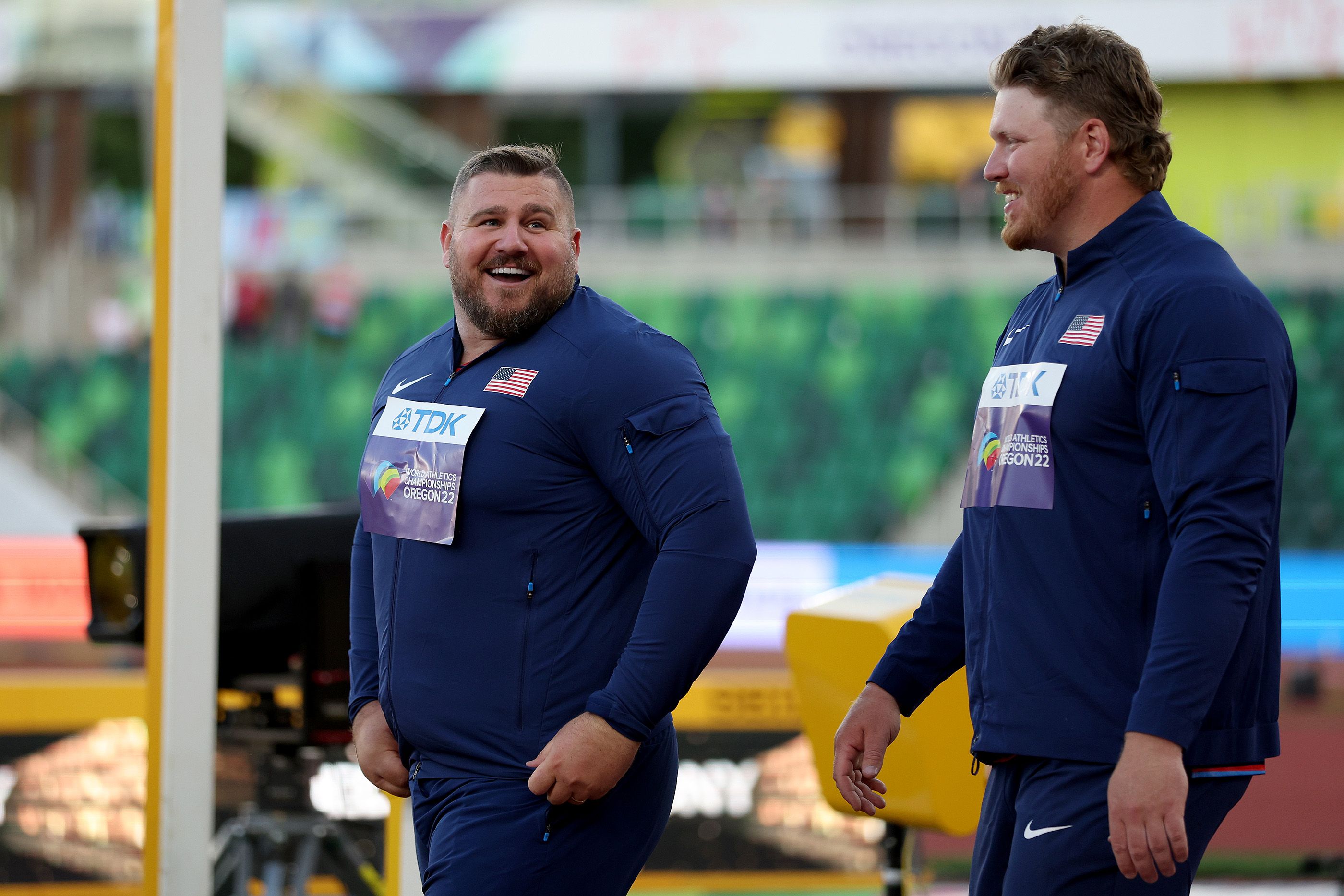 Joe Kovacs and Ryan Crouser at the World Athletics Championships Oregon22