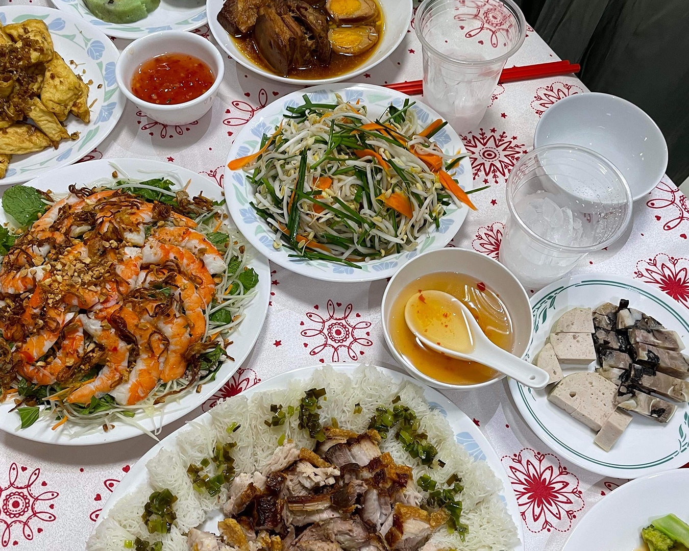 A full table of food at Bernie's LNY celebrations 