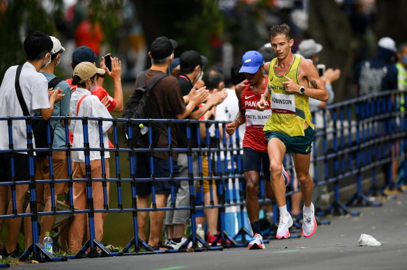 Brett Robinson was reduced to a “jog” by the pain of a stitch in the Tokyo Olympic Games marathon.