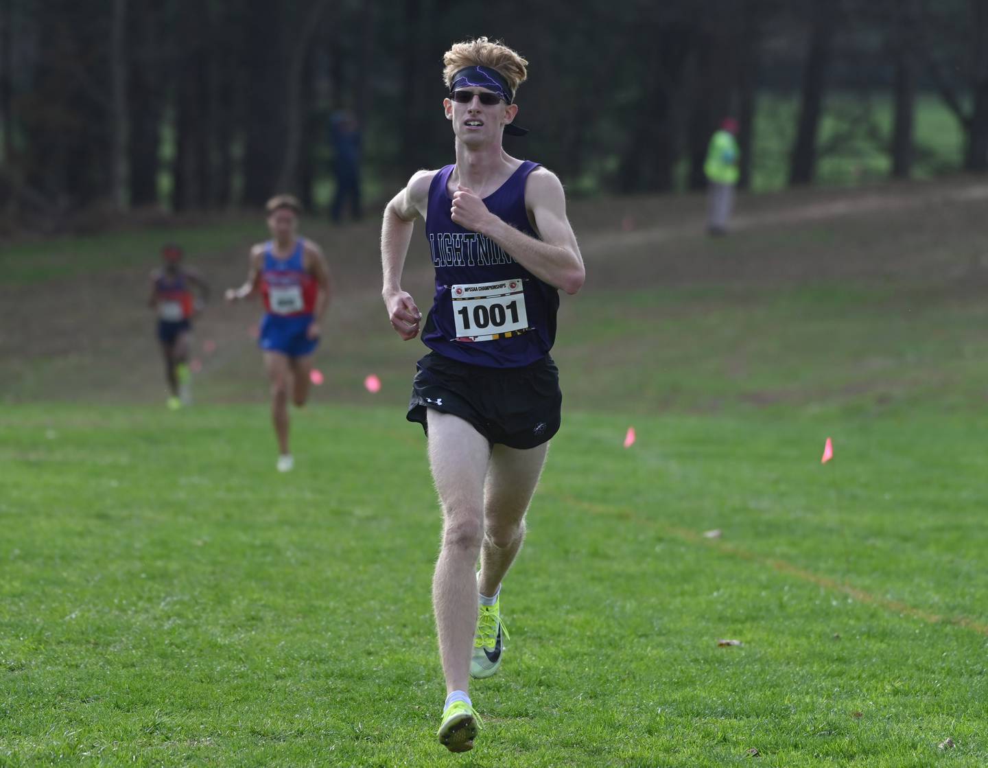 Long Reach's Christian Brower competes in the Class 3A boys race during the cross country state championships at Hereford High School on Saturday, November 12, 2022.