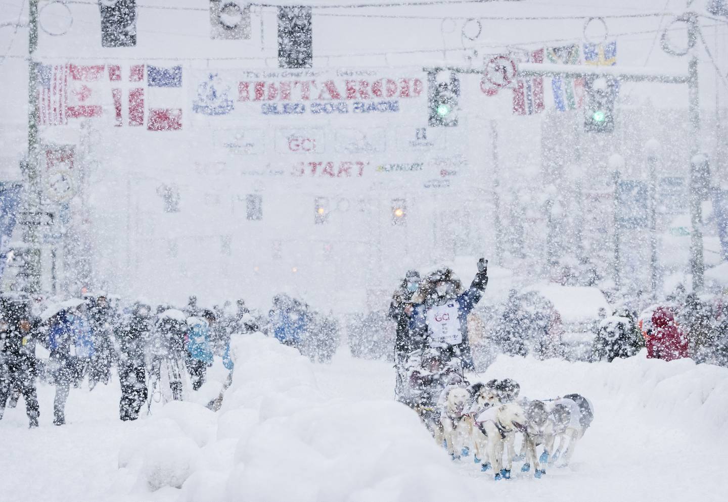 march, downtown, iditarod, anniversary, ceremonial start, mushing, mush, dog sled, mushers