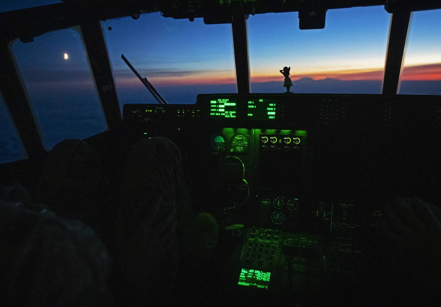 november, sunset, moon, alaska range, landscape, military, plane, aerial photography