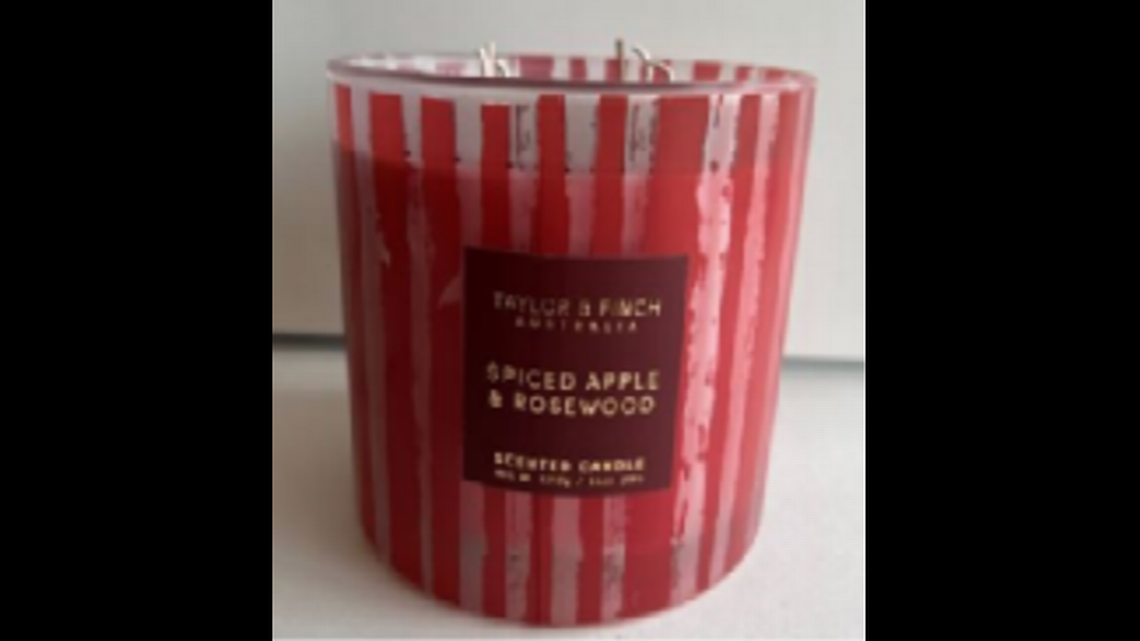 Taylor and Finch 6-wick Spiced Apple &amp; Rosewood candle has been recalled by Ross.