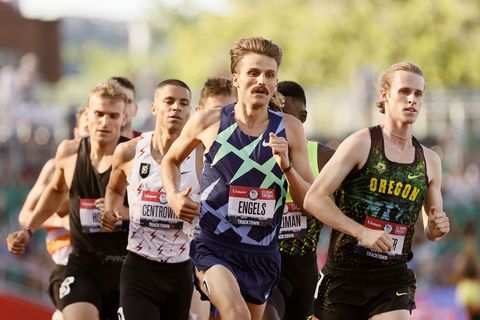 eugene, oregon june 24 craig engels and cole hocker compete in the first round of the men's 1,500 meter run on day seven of the 2020 us olympic track field team trials at hayward field on june 24, 2021 in eugene, oregon photo by steph chambersgetty images