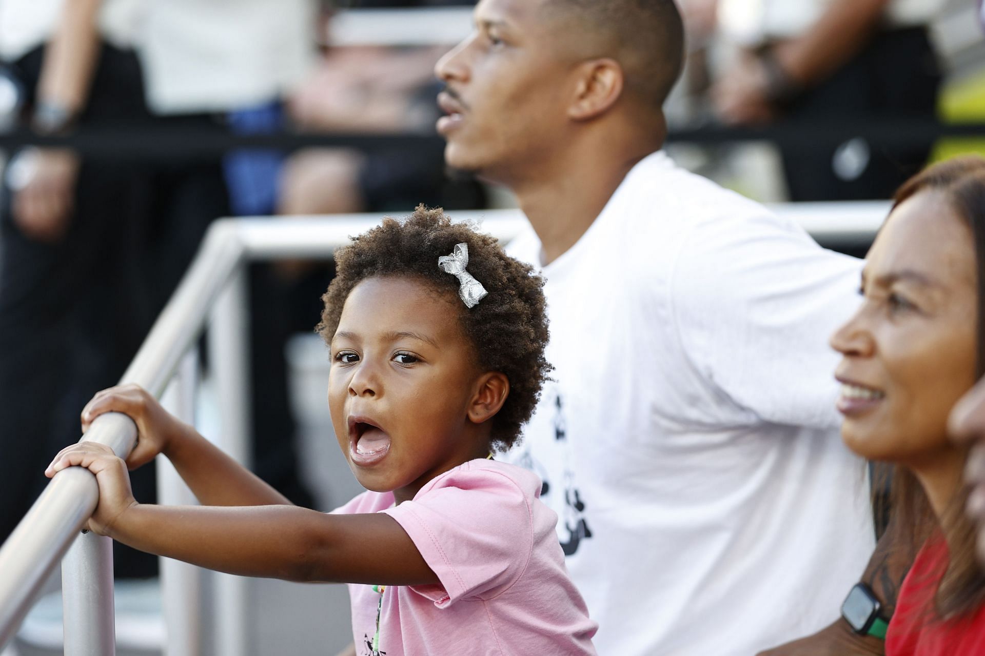 Kenneth Ferguson, husband of Allyson Felix, with their daughter, Camryn 