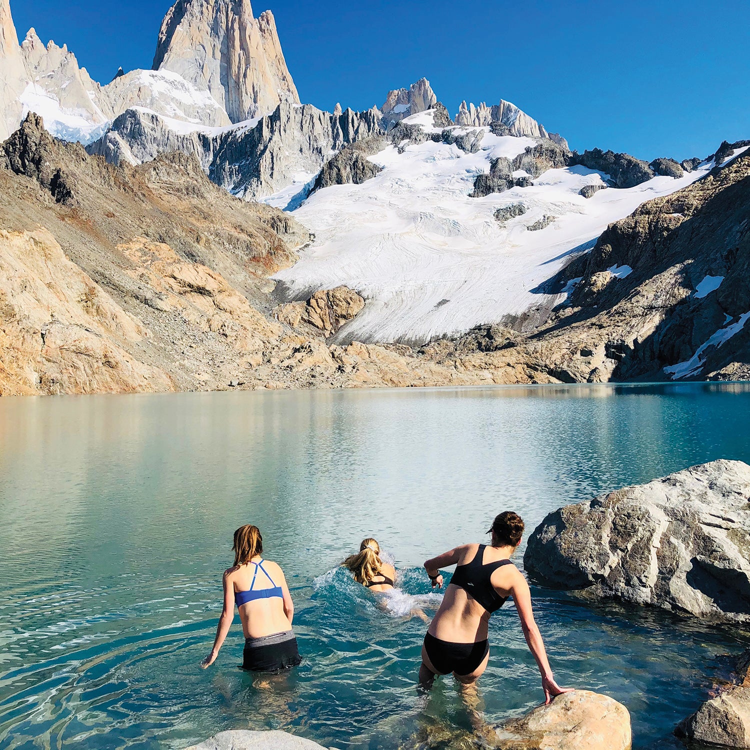 Swimming in a glacial lake in Patagonia