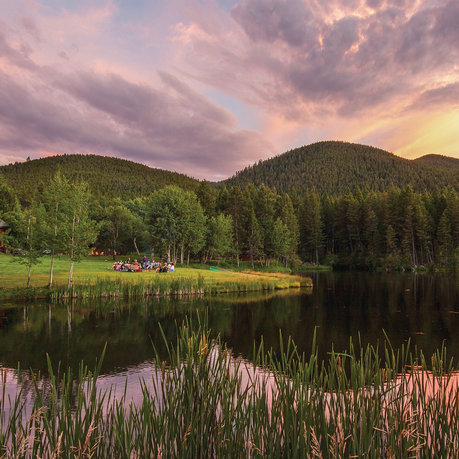 A lakeside sunset at the ranch