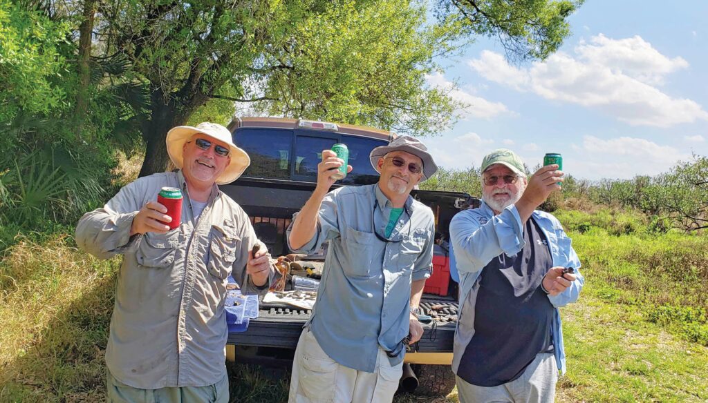 Rick Joyce, John Cassani and Win Everham (left to right), following a morning fossiling at “Jurassic Creek.”