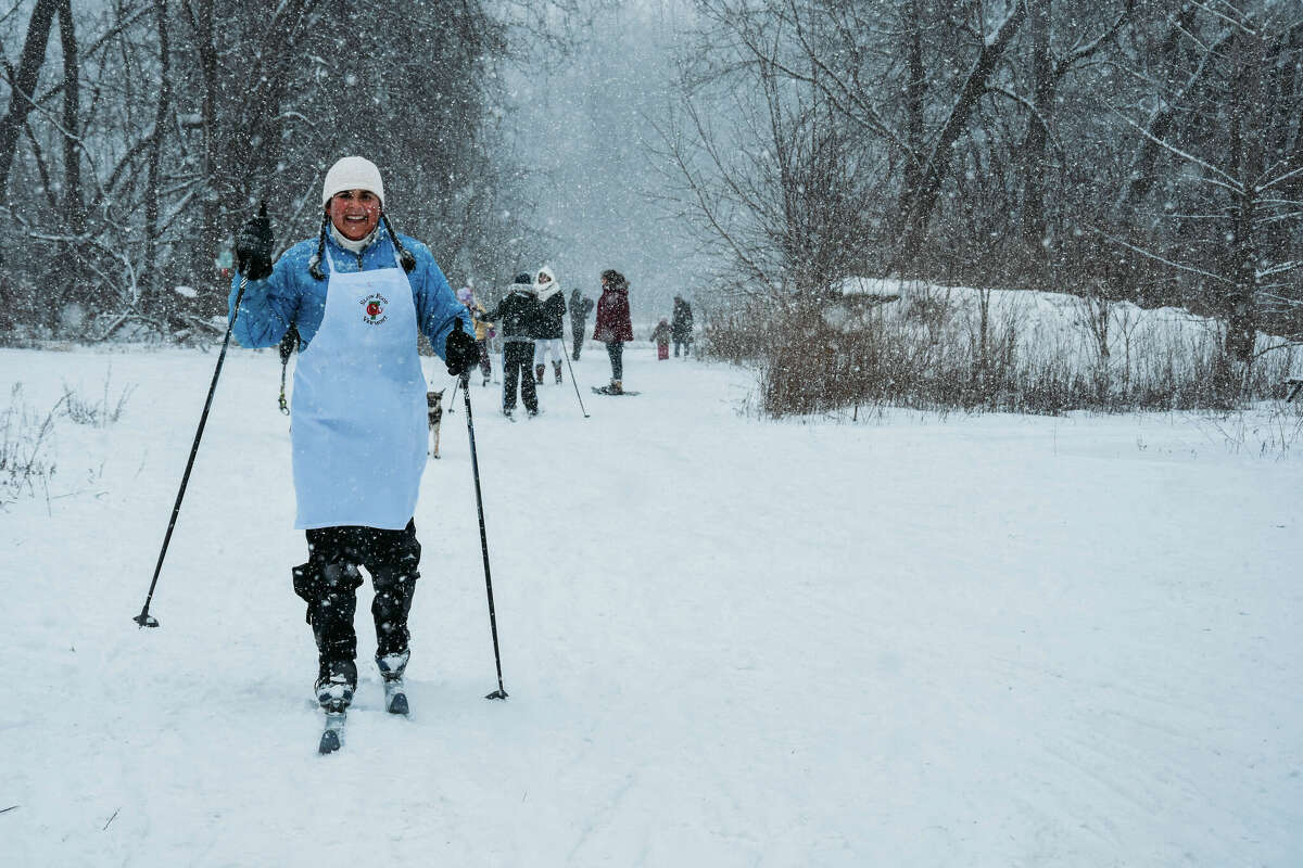 Cross-country skiers on Intervale Center’s winter trails.